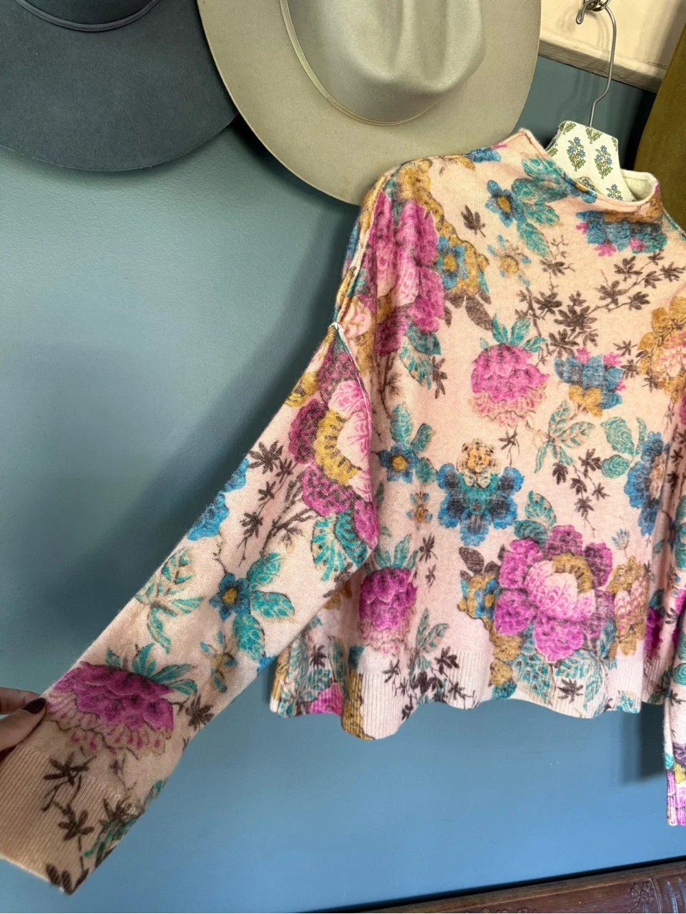 Anthropologie Pilcro Alani Mock Cashmere Floral Sweater sz small